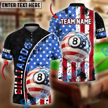 BlueJose Billiards Ball 8 Patriotic American Flag Customized Name, Team Name 3D Shirt