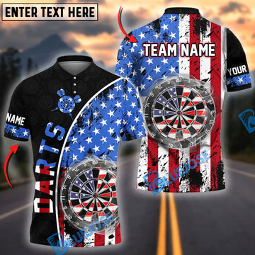 BlueJose Darts Patriotic American Flag Customized Name, Team Name 3D Shirt