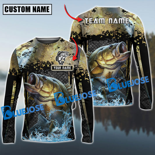 Bluejose Bass Fishing Skinfish Trophy Fish Pattern Custom Name & Team Name 3D Shirts