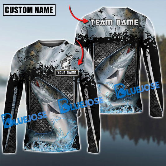 Bluejose Chinook Fishing Skinfish Trophy Fish Pattern Custom Name & Team Name 3D Shirts