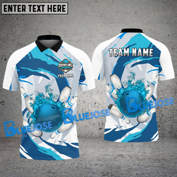 BlueJoses Bowling and Pins Water Pattern Flame Customized Name, Team Name 3D Shirt (4 Colors)