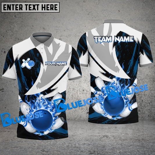 BlueJose Bowling And Pins Thuderstorm Fire Pattern Multicolor Customized Name 3D Shirt ( 4 Colors )