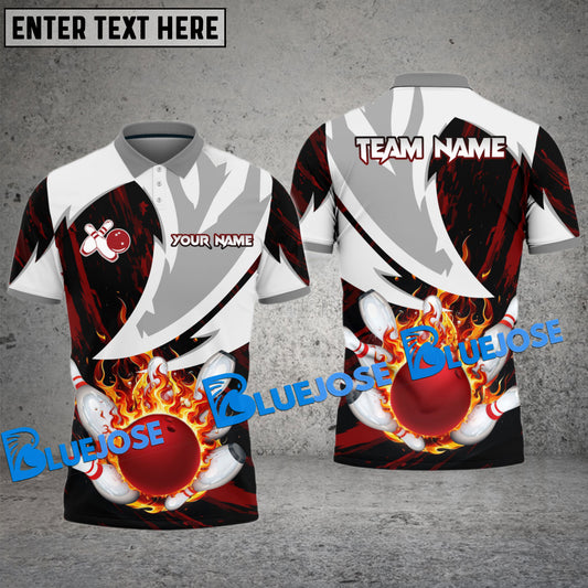 BlueJose Bowling And Pins Thuderstorm Fire Pattern Multicolor Customized Name 3D Shirt ( 4 Colors )
