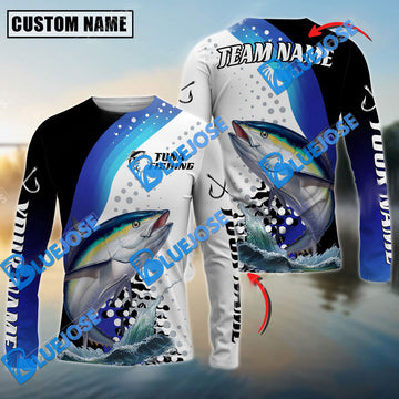 Bluejose Tuna Fishing Sun Protection Jersey Blue Camo Pattern Personalized Name And Team Name Long Sweat Shirt