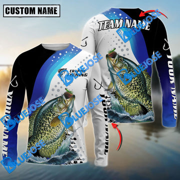 Bluejose Crappie Fishing Sun Protection Jersey Blue Camo Pattern Personalized Name And Team Name Long Sweat Shirt