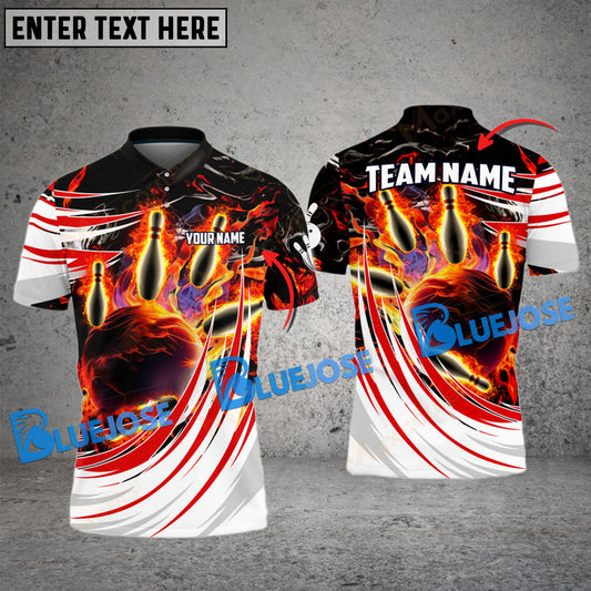 BlueJose Bowling And Pins Flaming Magma Pattern Customized Name 3D Shirt (4 Colors)