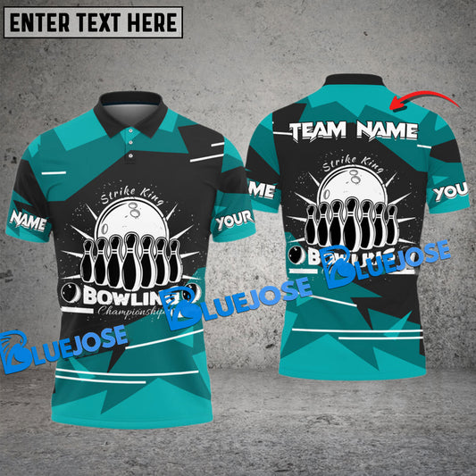 BlueJose Bowling And Pins Strike King Vintage Pattern Multicolor Customized Name 3D Shirt ( 4 Colors )