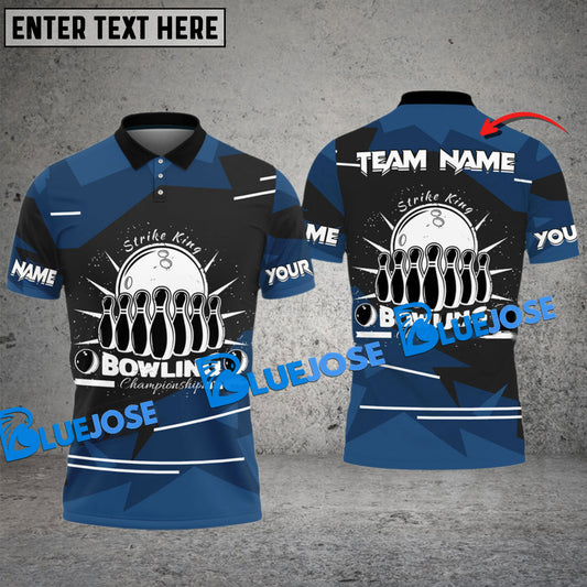 BlueJose Bowling And Pins Strike King Vintage Pattern Multicolor Customized Name 3D Shirt ( 4 Colors )