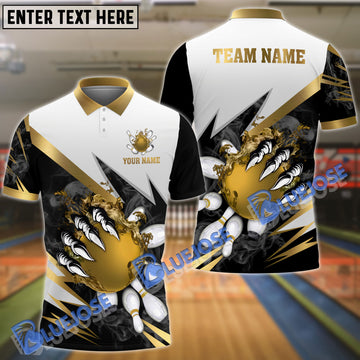 BlueJose Bowling And Pins Lightning Claws Pattern Customized Name 3D Shirt (4 Colors)