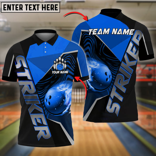 BlueJose Bowling Ball & Pins Striker Bowling Ball Flame Multicolor Customized Name 3D Shirt ( 4 Colors )