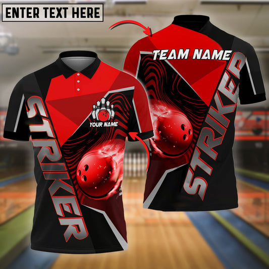 BlueJose Bowling Ball & Pins Striker Bowling Ball Flame Multicolor Customized Name 3D Shirt ( 4 Colors )