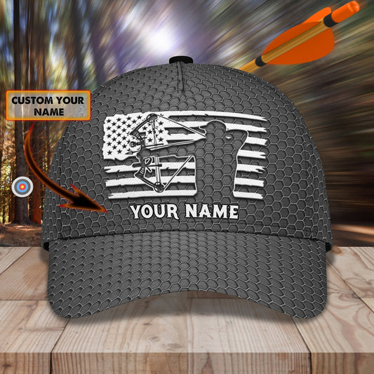 BlueJose Archery US Flag Grey Personalized Name Cap