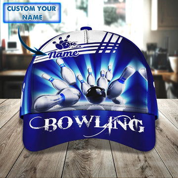 BlueJose Bowling Crash And Pins Blue Personalized Name Cap