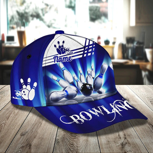 BlueJose Bowling Crash And Pins Blue Personalized Name Cap