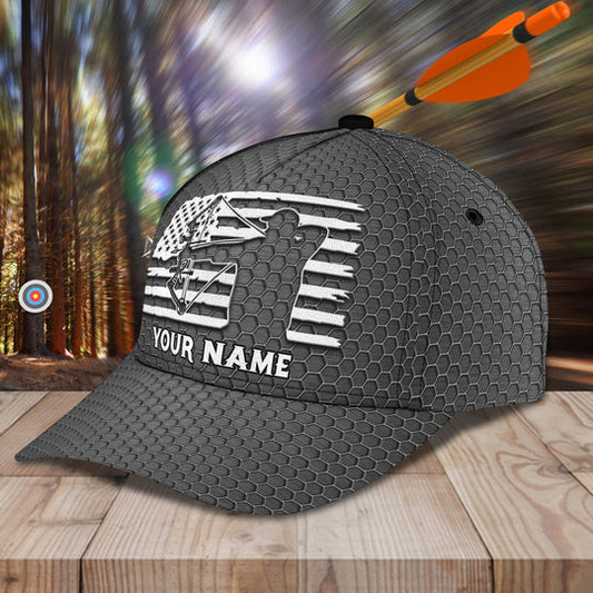 BlueJose Archery US Flag Grey Personalized Name Cap