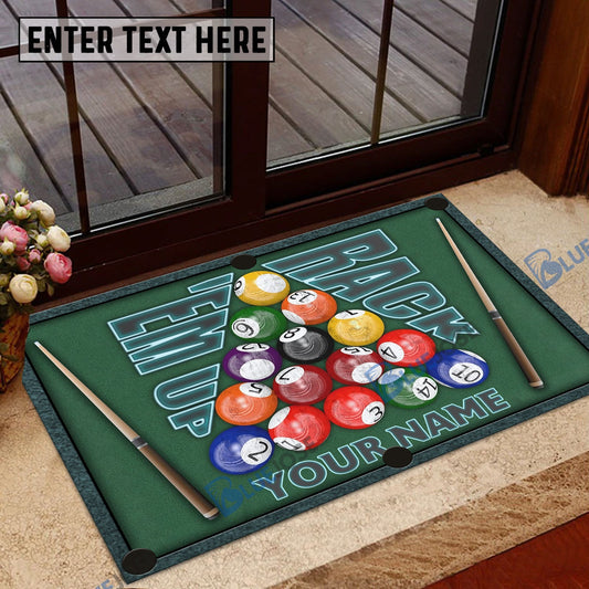 BlueJose Billiards Rack 'Em Up Personalized Name Doormat