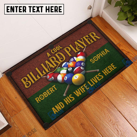 BlueJose Billiards Players & His Wife Personalized Name Doormat