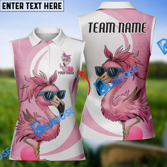 BlueJose Cool Flamingo Golf Polo Shirt, Custom Name & Team Name 3D Shirt