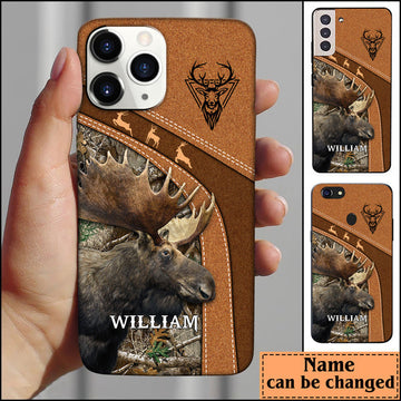 BlueJose Leather Pattern Personalized Phone Moose Deer Phone Case