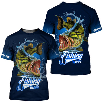 BlueJose Fishing Makes Me Happy Customize Name Shirt