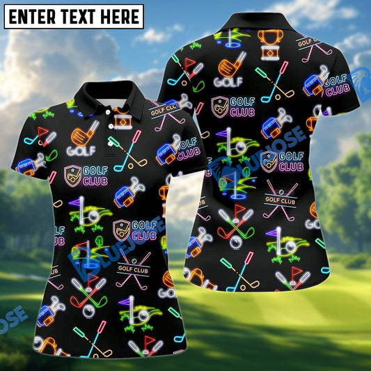 BlueJose Neon Golf Club Icons Pattern Polo Shirt, Custom Name & Team Name 3D Shirt