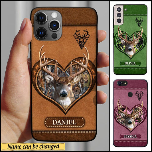 BlueJose Deer Hunting Leather Pattern Personalized Name Multicolor Phone Case (6 colors)