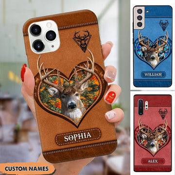 BlueJose Deer Hunting Leather Pattern Personalized Name Multicolor Phone Case (6 colors)