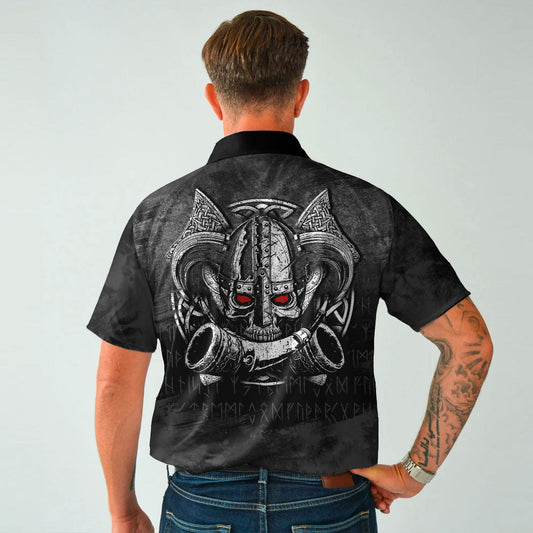 BlueJose Viking Style - Nordic Mythology Skull Mead Horn Warrior Runes Viking Polo-Shirt