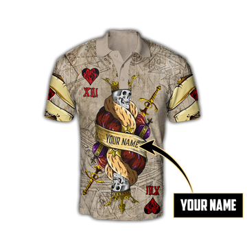 BlueJose Customize Name Poker King Skull Polo Shirt