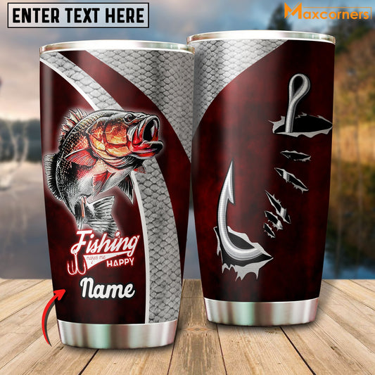 BlueJose Bass Fishing Makes Me Happy Personalized Name Tumbler