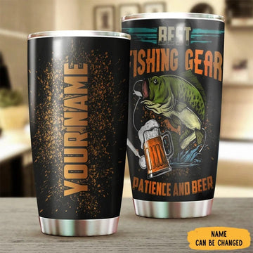 BlueJose Best Fishing Gear Patience And Beer Tumbler Beer Personalized Name Tumbler