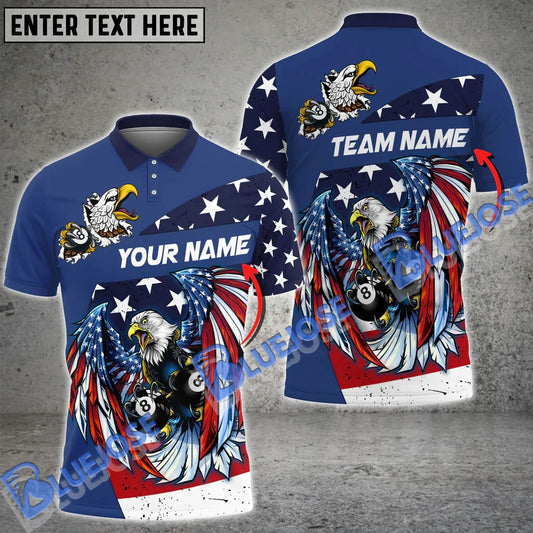 BlueJose Billiards 8 Ball USA Eagle Double Trouble Personalized Name, Team Name Shirt