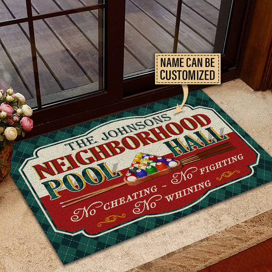 BlueJose Billiards Neighborhood Pool Hall Personalized Name Doormat