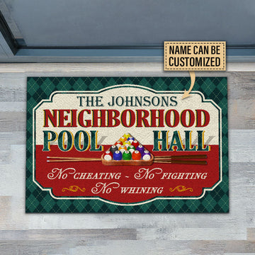 BlueJose Billiards Neighborhood Pool Hall Personalized Name Doormat