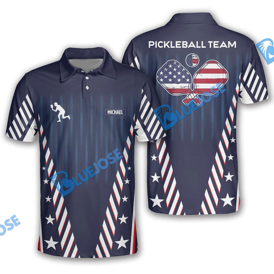 BlueJose Personalized Name, Team Name US Flag Pattern Sport Jersey Pickleball 3D Shirt