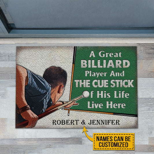 BlueJose Billiards Great Couple Live Here Personalized Name Doormat