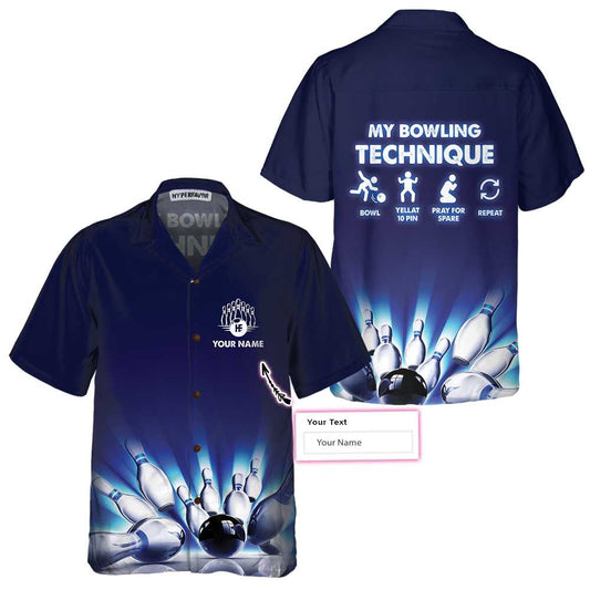 BlueJose My Bowling Technique Hawaiian Shirt Personalized Name Hawaiian Shirts