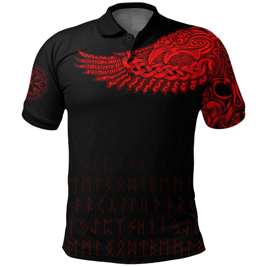 BlueJose Viking Style Polo Shirt - The Raven Of Odin Tattoo Style