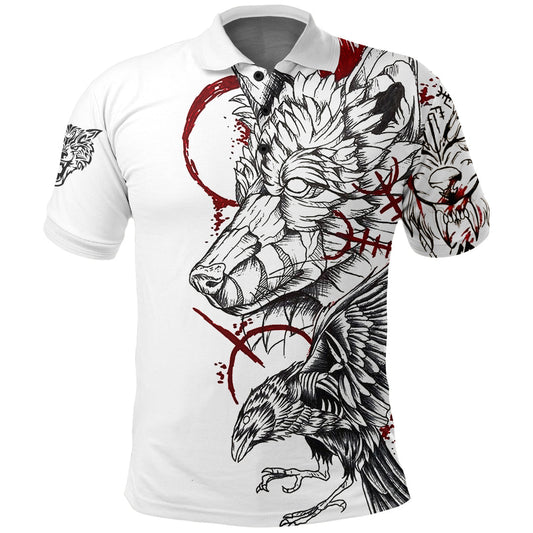 BlueJose Viking Style - Fenrir and Raven Blood Tattoo Polo Shirt