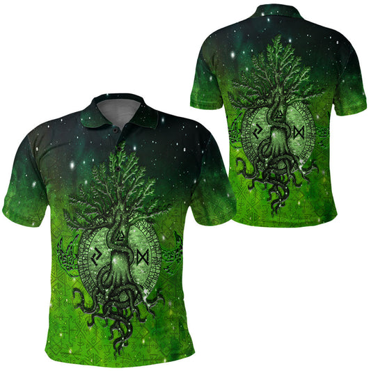 BlueJose VikingStyle Clothing - Viking Yggdrasil Green Polo Shirt