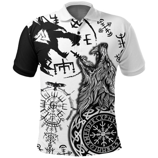 BlueJose Viking Style - Viking Wolf Fenrir Skoll and Hati White Polo-Shirt