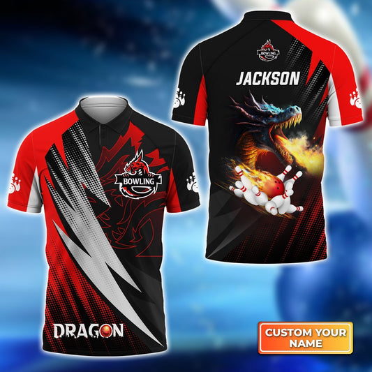 BlueJose Dragon Team Red Bowling Ball On Fire Customized Name All Over Printed Shirt