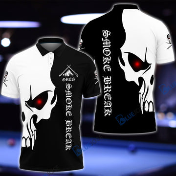 BlueJose Billiards Red Eyes Skull Smoke Break 3D Shirt