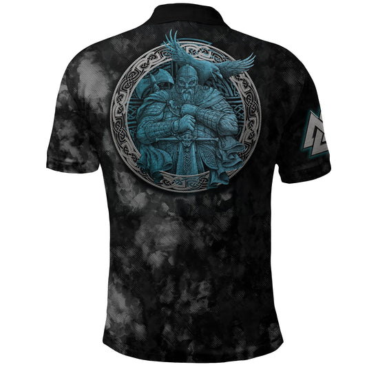 BlueJose Viking Style Polo Shirts - Viking Wolf - Raven of Odin Cyan