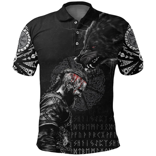 BlueJose Viking Style Polo Shirt - Ragnar and Wolf