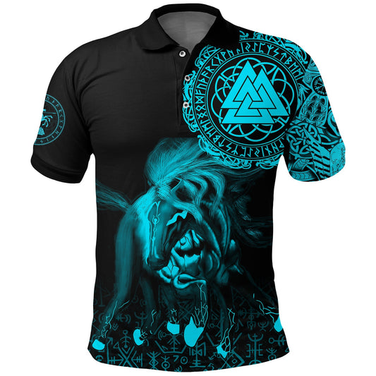 BlueJose Viking Style Polo Shirt - Sleipnir Odin Cyan