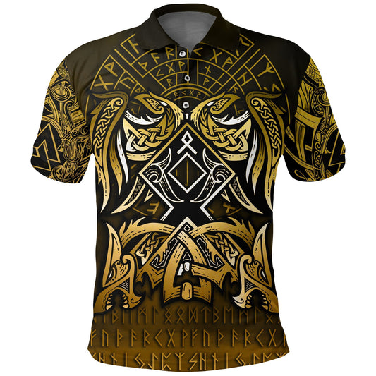 BlueJose Viking Style Polo Shirt - Othala and Raven Golden