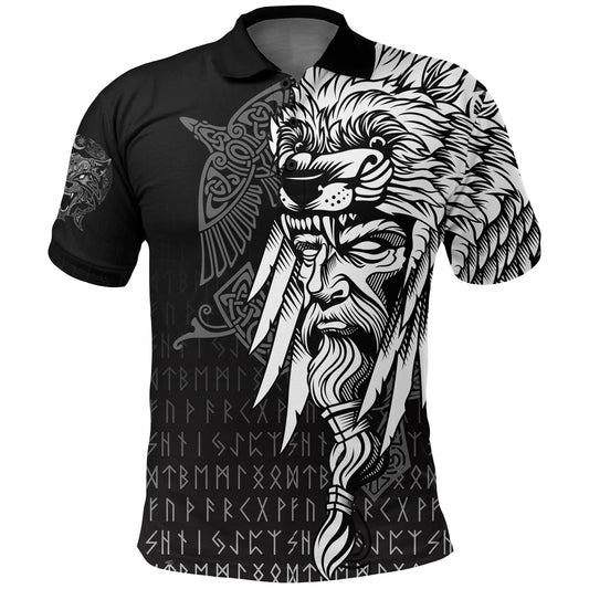 BlueJose Viking Style Polo Shirts Odin Raven and Fenrir on Hand