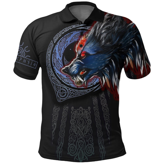 BlueJose Viking Style Polo Shirts - Viking Fenrir Wolf 3D