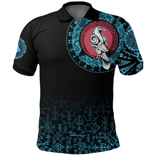 BlueJose Viking Style Polo Shirt - Raven Celtic Cyan Tattoo